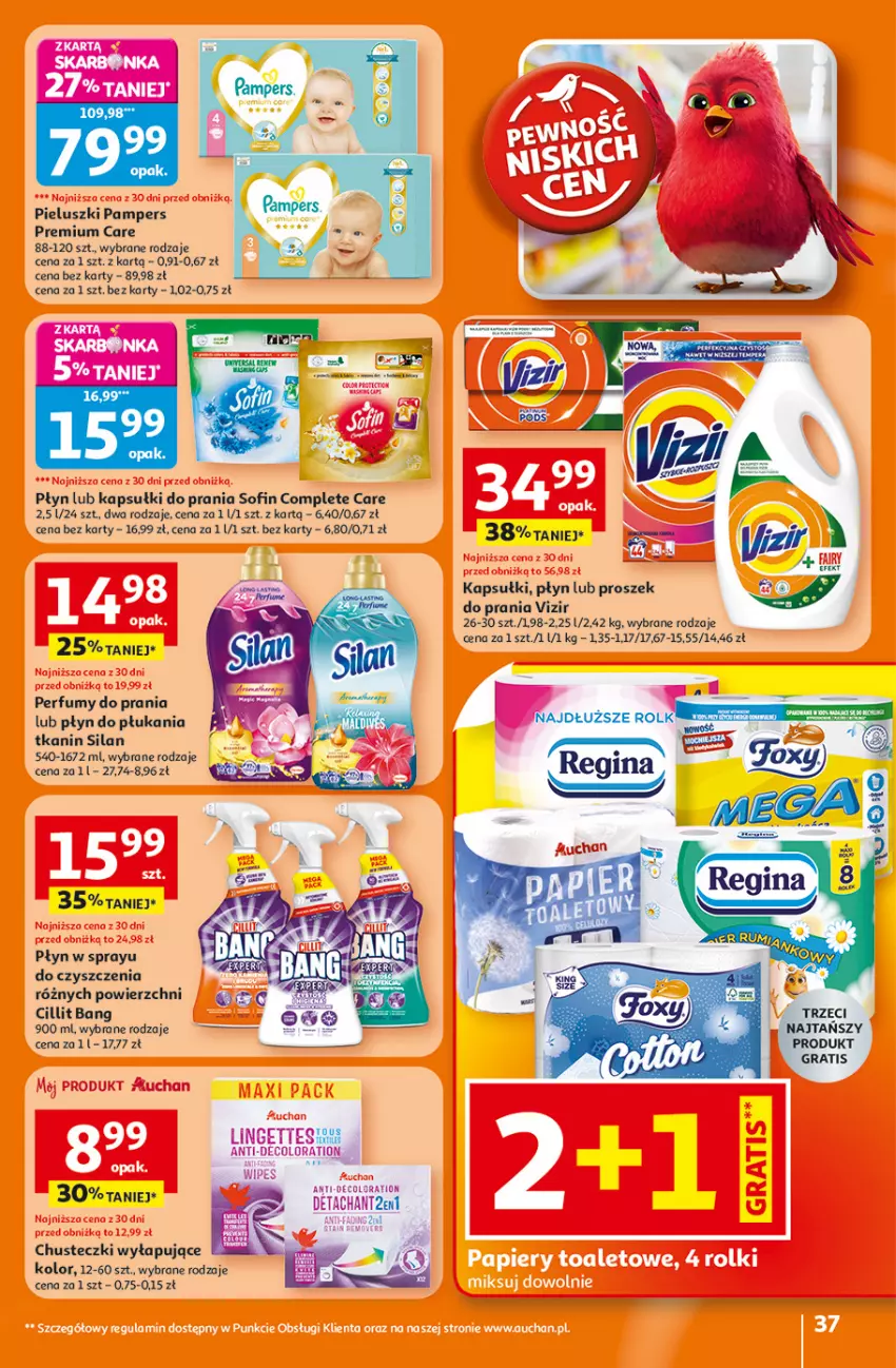 Gazetka promocyjna Auchan - Gazetka 30 Lat Hipermarket Auchan - ważna 05.02 do 11.02.2026 - strona 37 - produkty: Chusteczki, Cillit Bang, Gra, Kapsułki do prania, Pampers, Perfum, Płyn do płukania, Proszek do prania, Silan, Vizir