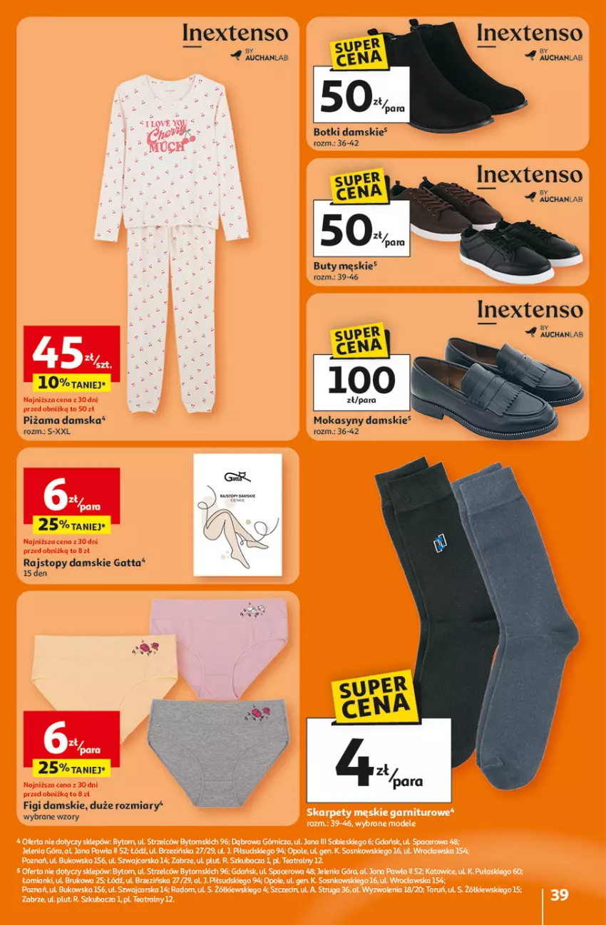 Gazetka promocyjna Auchan - Gazetka 30 Lat Hipermarket Auchan - ważna 05.02 do 11.02.2026 - strona 39 - produkty: Botki, Buty, Fa, Figi, Gatta, Mokasyny, Piżama, Rajstopy, Top