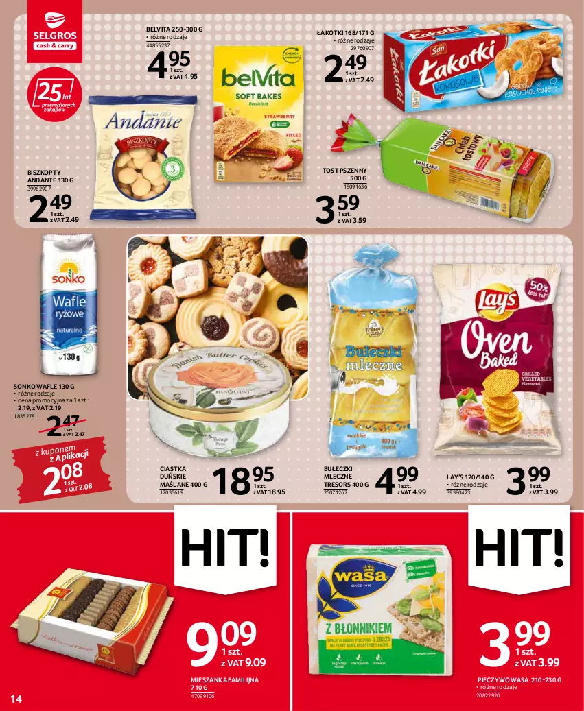 Gazetka promocyjna Selgros - Oferta spożywcza - ważna 03.03 do 16.03.2022 - strona 14 - produkty: BelVita, Biszkopty, Bułeczki, Bułeczki mleczne, Ciastka, Fa, Lay’s, Piec, Pieczywo, Sonko, Wafle, Wasa