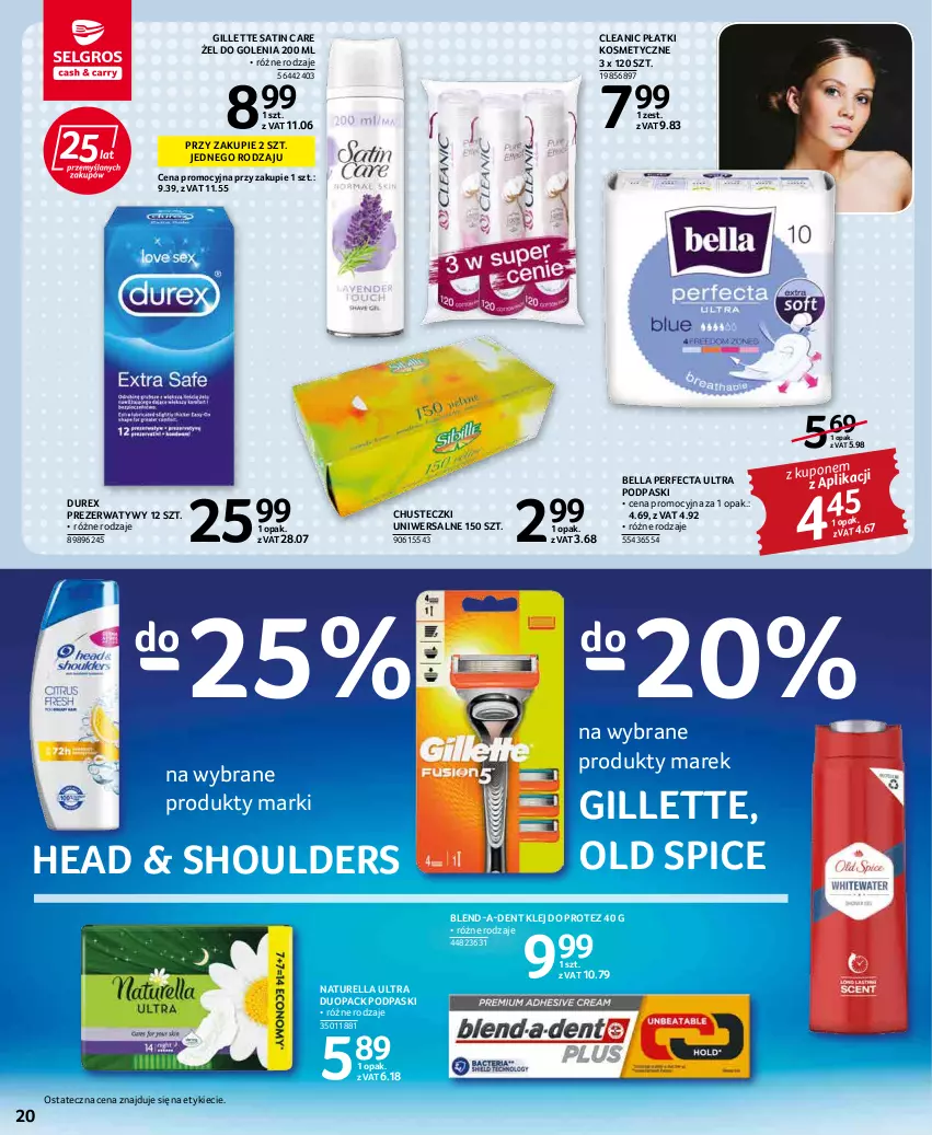 Gazetka promocyjna Selgros - Oferta spożywcza - ważna 03.03 do 16.03.2022 - strona 20 - produkty: Bell, Bella, Chusteczki, Cleanic, Durex, Gillette, Klej, Naturell, Naturella, Old Spice, Perfecta, Płatki kosmetyczne, Podpaski, Prezerwatyw, Sati