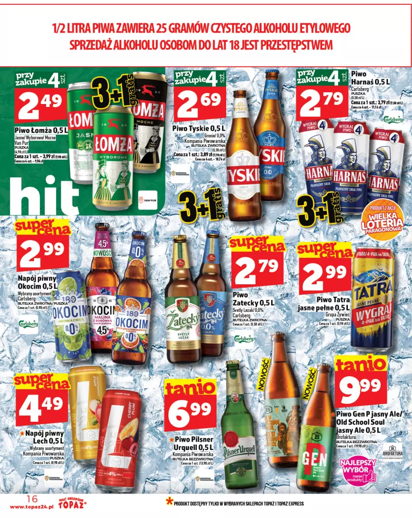 Gazetka promocyjna Topaz - Gazetka - ważna 28.08 do 03.09.2025 - strona 16 - produkty: Carlsberg, Koc, Napój, Okocim, Piwo, Ser, Top, Tyskie