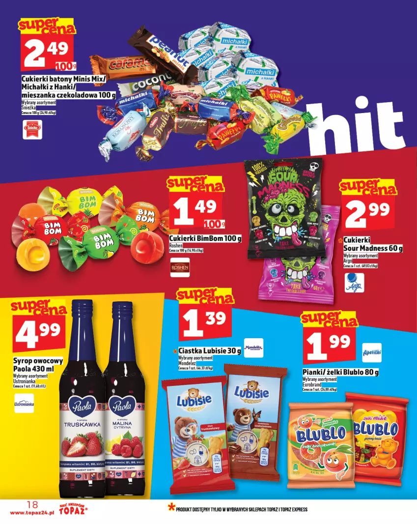 Gazetka promocyjna Topaz - Gazetka - ważna 28.08 do 03.09.2025 - strona 18 - produkty: Cukier, Cukierki, Paola, Suplement diety, Syrop, Top
