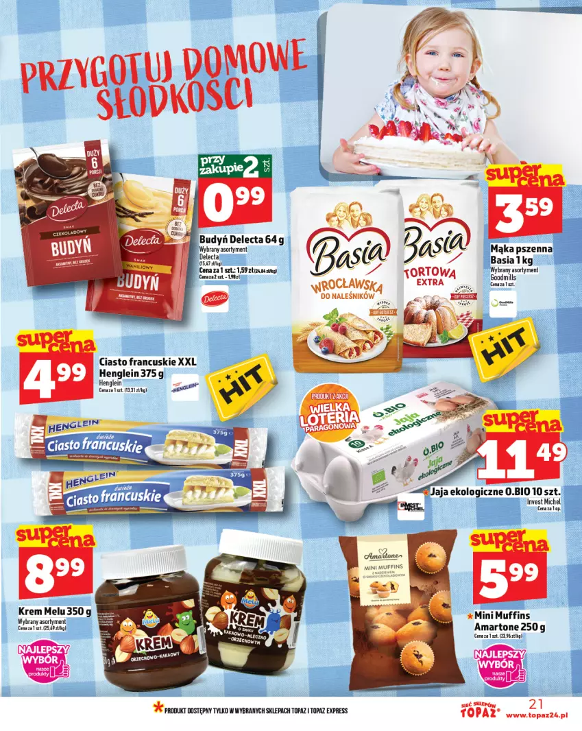 Gazetka promocyjna Topaz - Gazetka - ważna 28.08 do 03.09.2025 - strona 21 - produkty: Basia, Budyń, Ciasto francuskie, Delecta, Jaja, Mąka, Mąka pszenna, Top