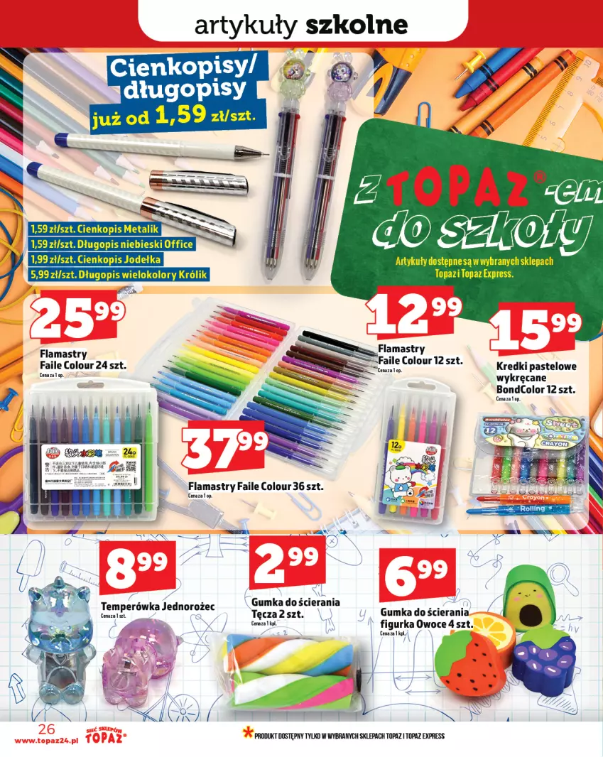 Gazetka promocyjna Topaz - Gazetka - ważna 28.08 do 03.09.2025 - strona 26 - produkty: Długopis, Fa, Flamastry, Królik, Owoce, Top
