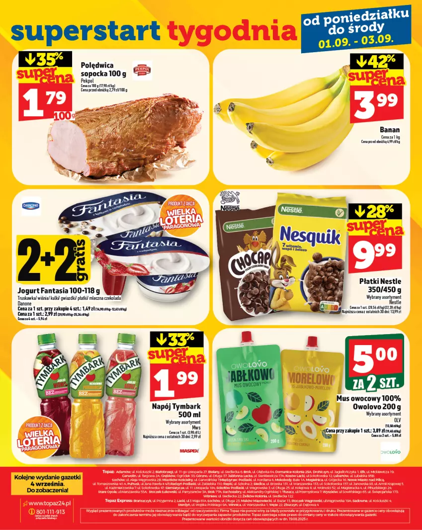 Gazetka promocyjna Topaz - Gazetka - ważna 28.08 do 03.09.2025 - strona 28 - produkty: Danone, Fa, Fanta, Jogurt, Mus, Napój, Olej, Polędwica, Tymbark