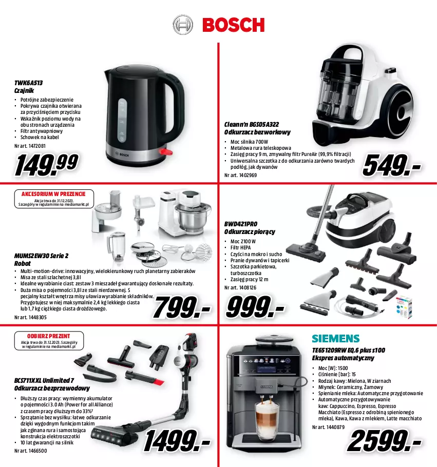 Gazetka promocyjna Media Markt - Gazetka Media Markt - ważna 01.12 do 24.12.2023 - strona 16 - produkty: Akumulator, Cappuccino, Chia, Czajnik, Dywan, Gin, Kawa, Młynek, Odkurzacz, Odkurzacz bezprzewodowy, Piec, Pur, Robot, Rura, Ser, Sprzątanie, Szczotka, Teleskop