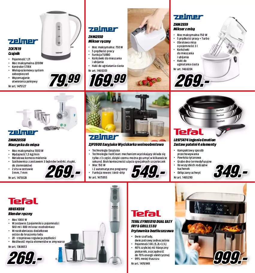 Gazetka promocyjna Media Markt - Gazetka Media Markt - ważna 01.12 do 24.12.2023 - strona 9 - produkty: Blender, Blender ręczny, Czajnik, Fa, Gra, Grill, Kontroler, Maszynka, Mikser, Mikser ręczny, Mikser z misą, Piec, Piekarnik, Pojemnik, Rozdrabniacz, Ser, Szatkownica, Szynka, Tefal, Top, Tytan, Wyciskarka, Wyciskarka wolnoobrotowa