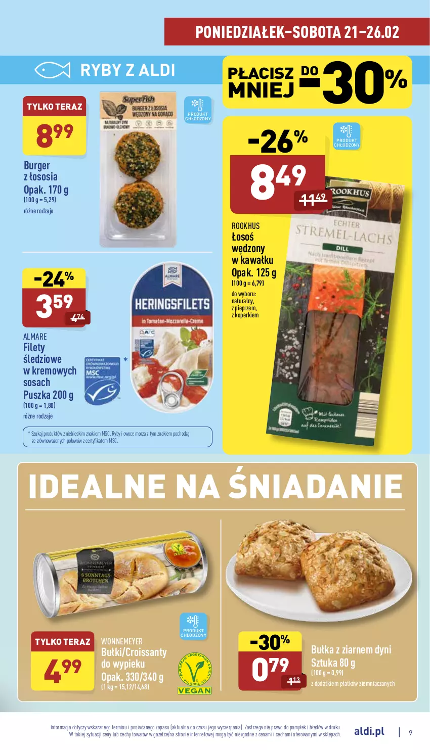 Gazetka promocyjna Aldi - Katalog spożywczy - ważna 21.02 do 26.02.2022 - strona 9 - produkty: Bułka, Burger, Croissant, Kawa, Owoce, Owoce morza, Pieprz, Ryby i owoce morza, Sos, Tera