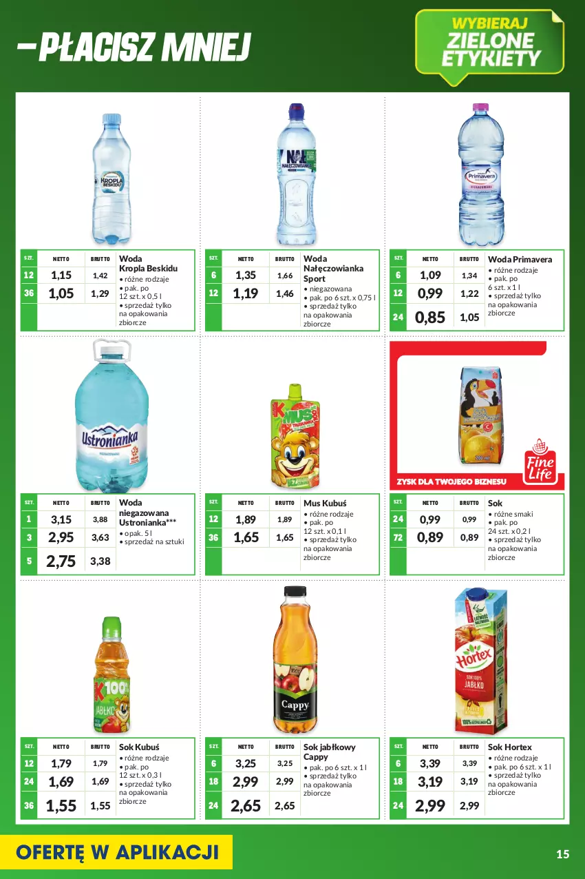 Gazetka promocyjna Makro - [Oferta specjalna] Kupujesz więcej płacisz mniej - ważna 01.07 do 31.07.2022 - strona 15 - produkty: Cappy, Hortex, Kubuś, Mus, Nałęczowianka, Por, Prima, Primavera, Sok, Sok jabłkowy, Sport, Woda, Woda niegazowana