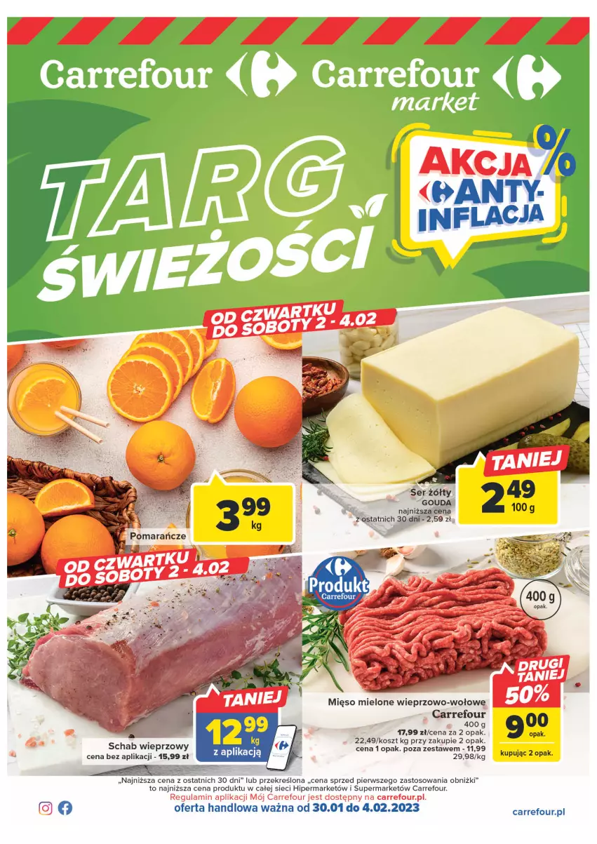 Gazetka promocyjna Carrefour - Gazetka Targ świeżości - ważna 30.01 do 04.02.2023 - strona 1 - produkty: Kosz, Mięso, Mięso mielone, Schab wieprzowy