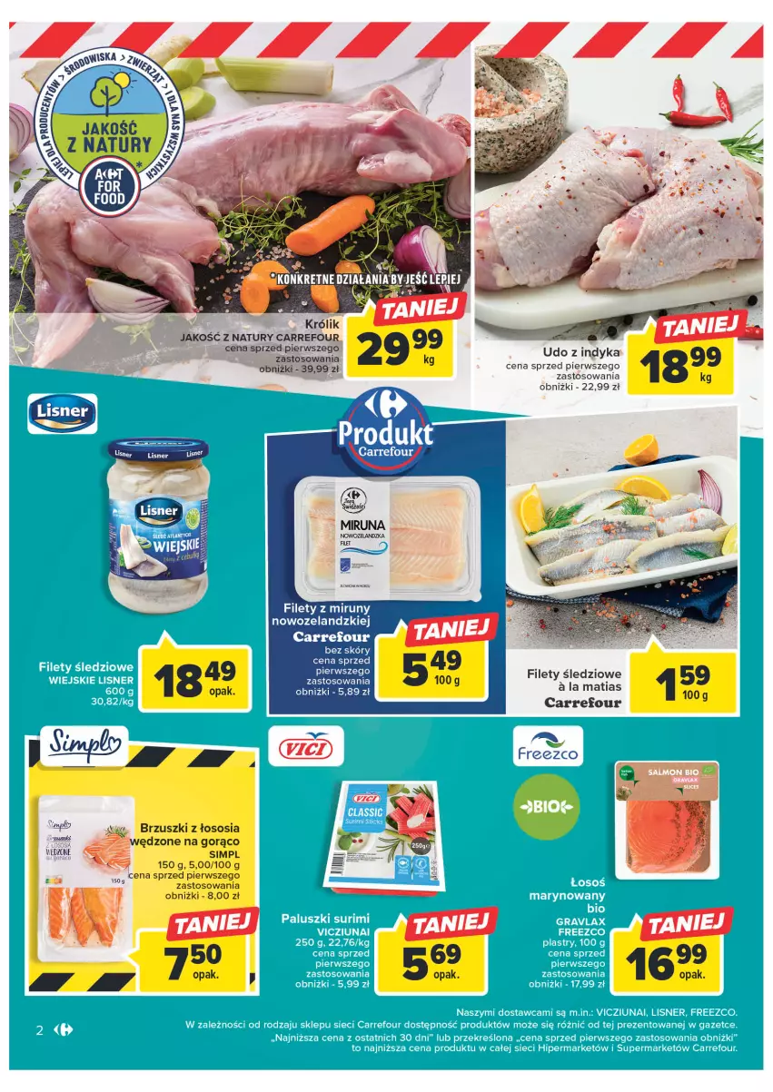 Gazetka promocyjna Carrefour - Gazetka Targ świeżości - ważna 30.01 do 04.02.2023 - strona 3 - produkty: Brzuszki z łososia, Królik, Lisner, Sos