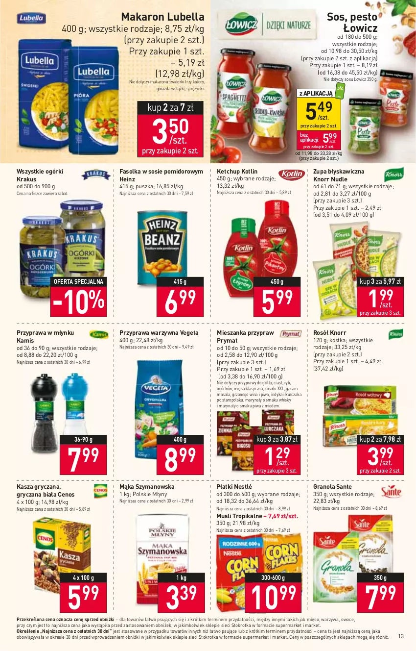 Gazetka promocyjna Stokrotka - Supermarket - ważna 21.09 do 27.09.2023 - strona 17 - produkty: Bell, Bella, Cenos, Fa, Gra, Granola, Grill, Gry, Heinz, Kamis, Kasza, Kasza gryczana, Ketchup, Knorr, Kotlin, Krakus, Kurczak, Lubella, Mąka, Makaron, Mięso, Mus, Nestlé, Owoce, Pesto, Piwa, Polskie Młyny, Prymat, Przyprawy, Rosół, Sante, Sos, Vegeta, Warzywa, Whisky, Zupa