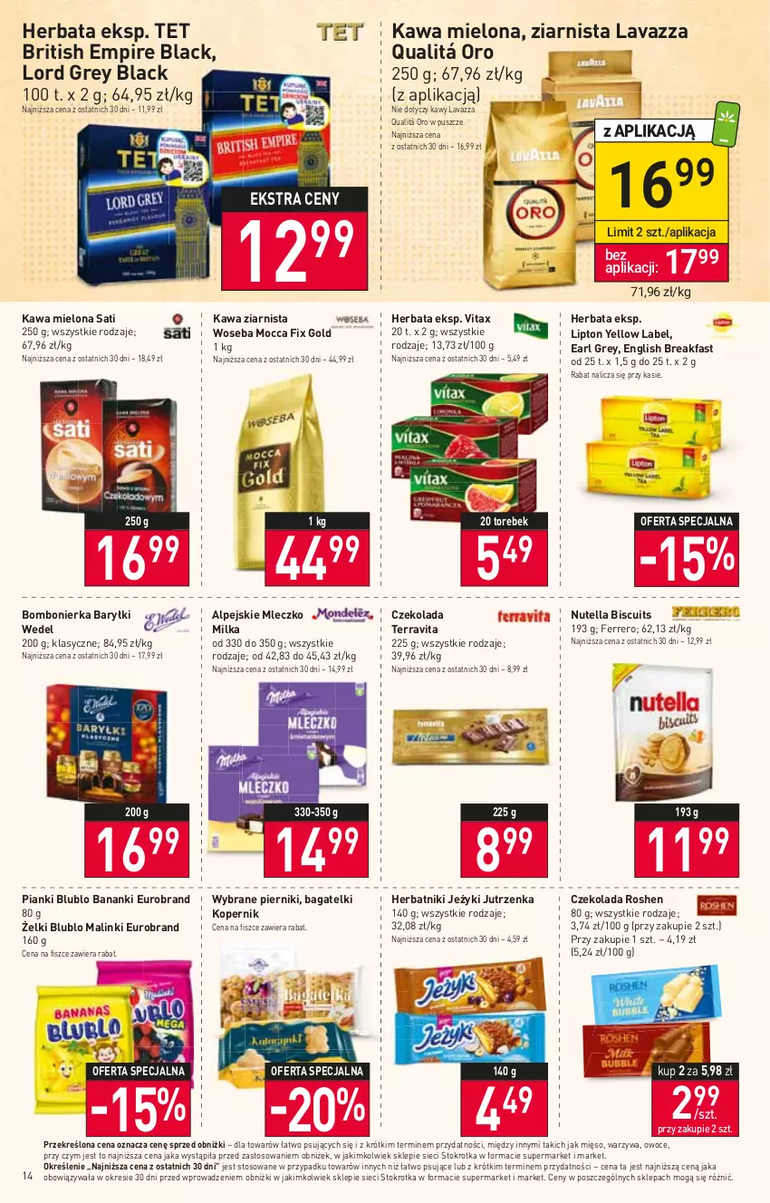 Gazetka promocyjna Stokrotka - Supermarket - ważna 21.09 do 27.09.2023 - strona 18 - produkty: Baryłki, Brit, Czekolada, Earl Grey, Fa, Ferrero, Herbata, Herbatniki, Jeżyki, Jutrzenka, Kawa, Kawa mielona, Kawa ziarnista, Lack, Lavazza, Lipton, Mięso, Milka, Mleczko, Mocca Fix Gold, Nutella, Owoce, Piernik, Sati, Vitax, Warzywa, Woseba