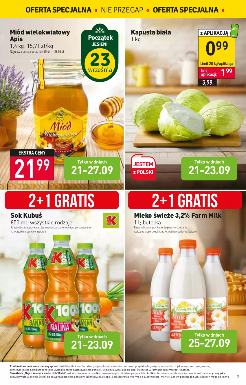 Gazetka promocyjna Stokrotka - Supermarket - ważna 21.09 do 27.09.2023 - strona 8 - produkty: Fa, Farm Milk, Gra, Kubuś, Mięso, Miód, Mleko, Owoce, Por, Sok, Warzywa