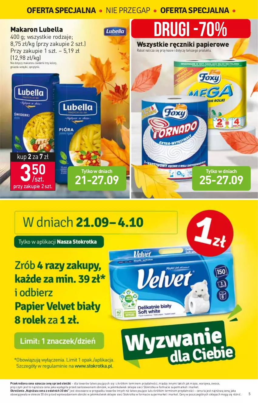 Gazetka promocyjna Stokrotka - Supermarket - ważna 21.09 do 27.09.2023 - strona 9 - produkty: Bell, Bella, Lubella, Makaron, Mięso, Owoce, Papier, Ręcznik, Ręczniki papierowe, Warzywa