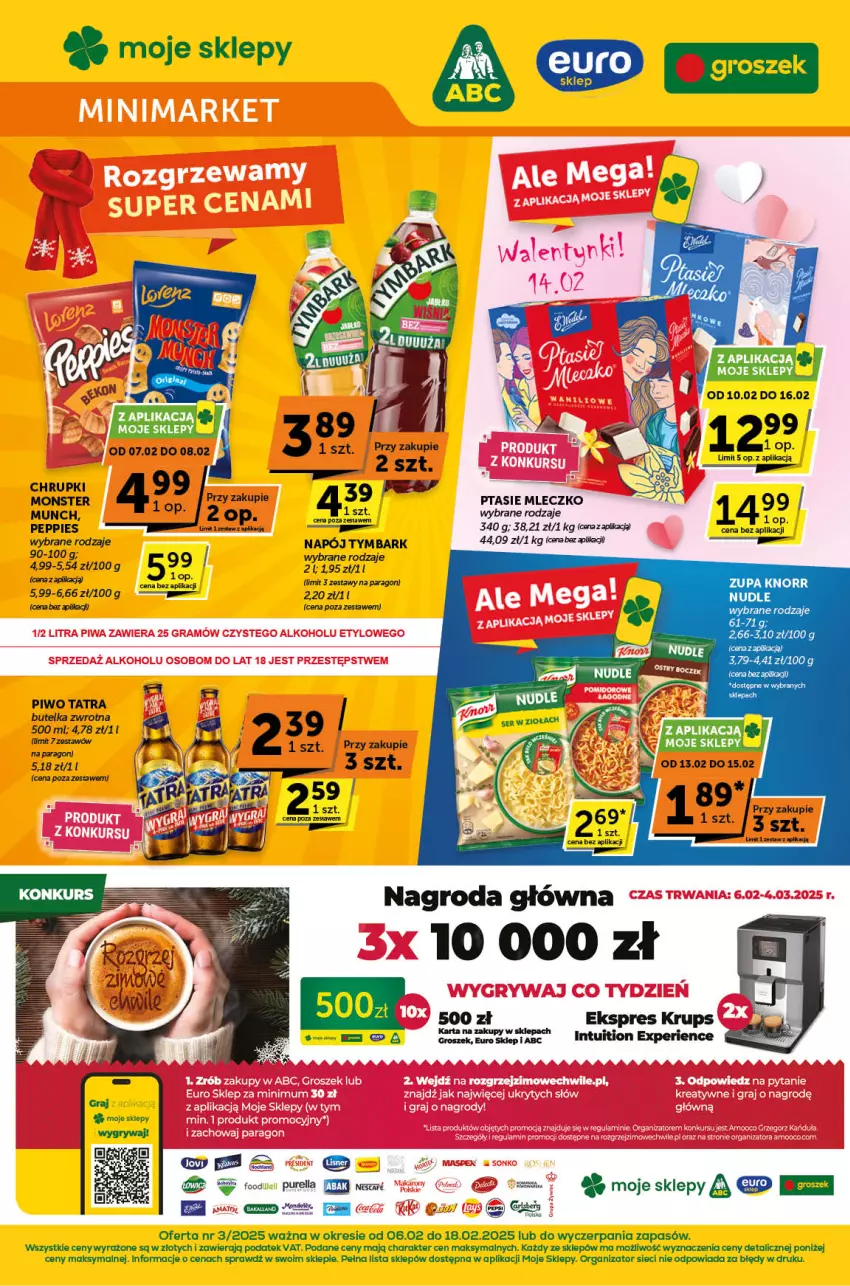 Gazetka promocyjna ABC - ważna 06.02 do 18.02.2025 - strona 1 - produkty: Chrupki, Groszek, Knorr, Krups, Mleczko, Piwo, Ptasie mleczko, Tatra, Tymbark, Zupa