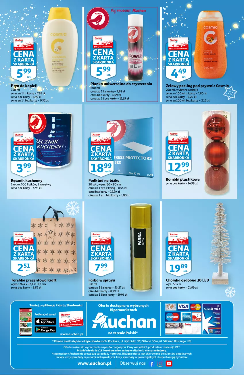 Gazetka promocyjna Auchan - Skarbonka #47 - ważna 25.11 do 01.12.2021 - strona 4 - produkty: Bombki, Choinka, Dron, Fa, Inka, K2, Peeling, Płyn do kąpieli, Podkład, Por, Ręcznik, Ręcznik kuchenny, Torebka