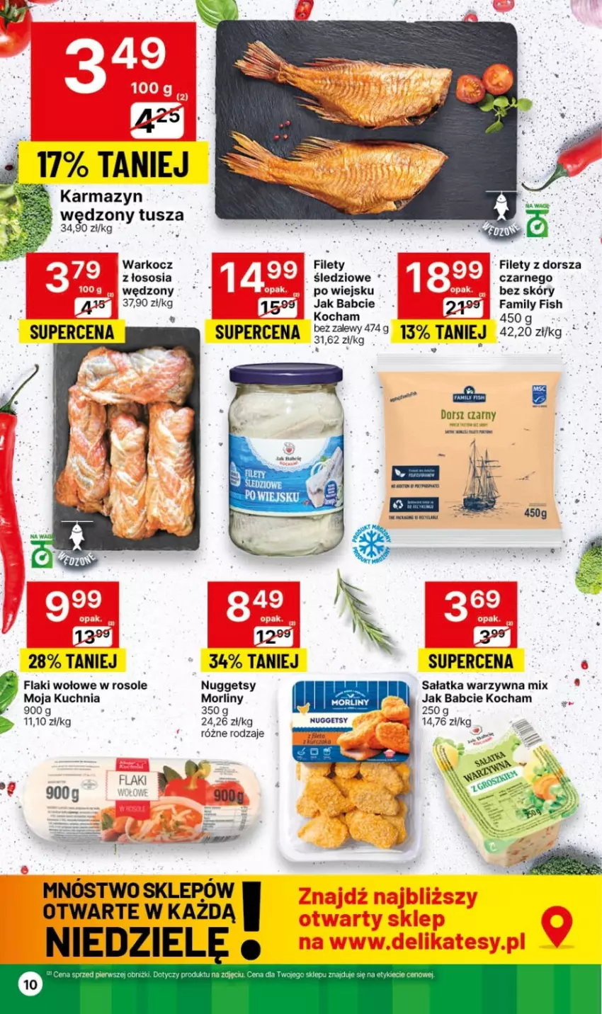 Gazetka promocyjna Delikatesy Centrum - Dyskontowe ceny w Delikatesach Centrum - ważna 25.01 do 31.01.2024 - strona 10 - produkty: Dorsz, Fa, Flaki, Flaki wołowe, Koc, Kuchnia, Morliny, Sałat, Sałatka, Sałatka warzywna, Sos, Tusz