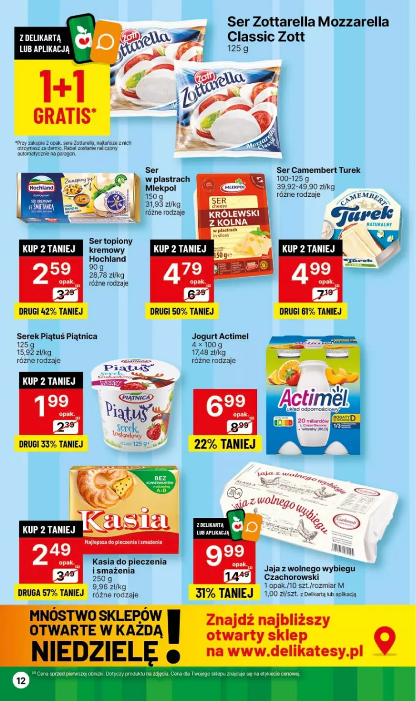 Gazetka promocyjna Delikatesy Centrum - Dyskontowe ceny w Delikatesach Centrum - ważna 25.01 do 31.01.2024 - strona 12 - produkty: Actimel, Camembert, Gra, Hochland, Jaja, Jaja z wolnego wybiegu, JBL, Jogurt, Kasia, Królewski, LG, Mozzarella, Piątnica, Piec, Ser, Ser topiony, Serek, Top, Zott, Zottarella