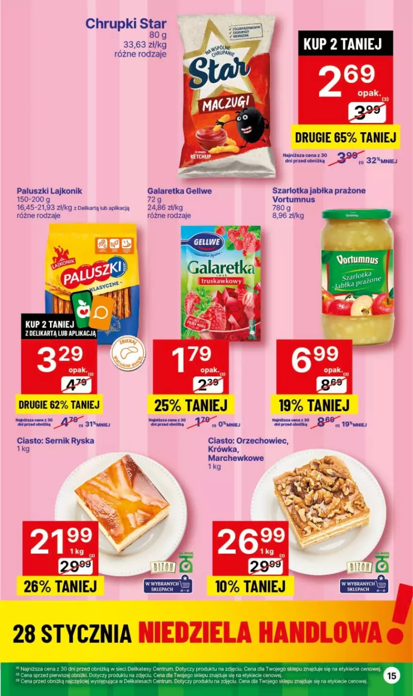 Gazetka promocyjna Delikatesy Centrum - Dyskontowe ceny w Delikatesach Centrum - ważna 25.01 do 31.01.2024 - strona 15 - produkty: Chrupki, Gala, Galaretka, Jabłka, Jabłka prażone, Lajkonik, Ser, Szarlotka