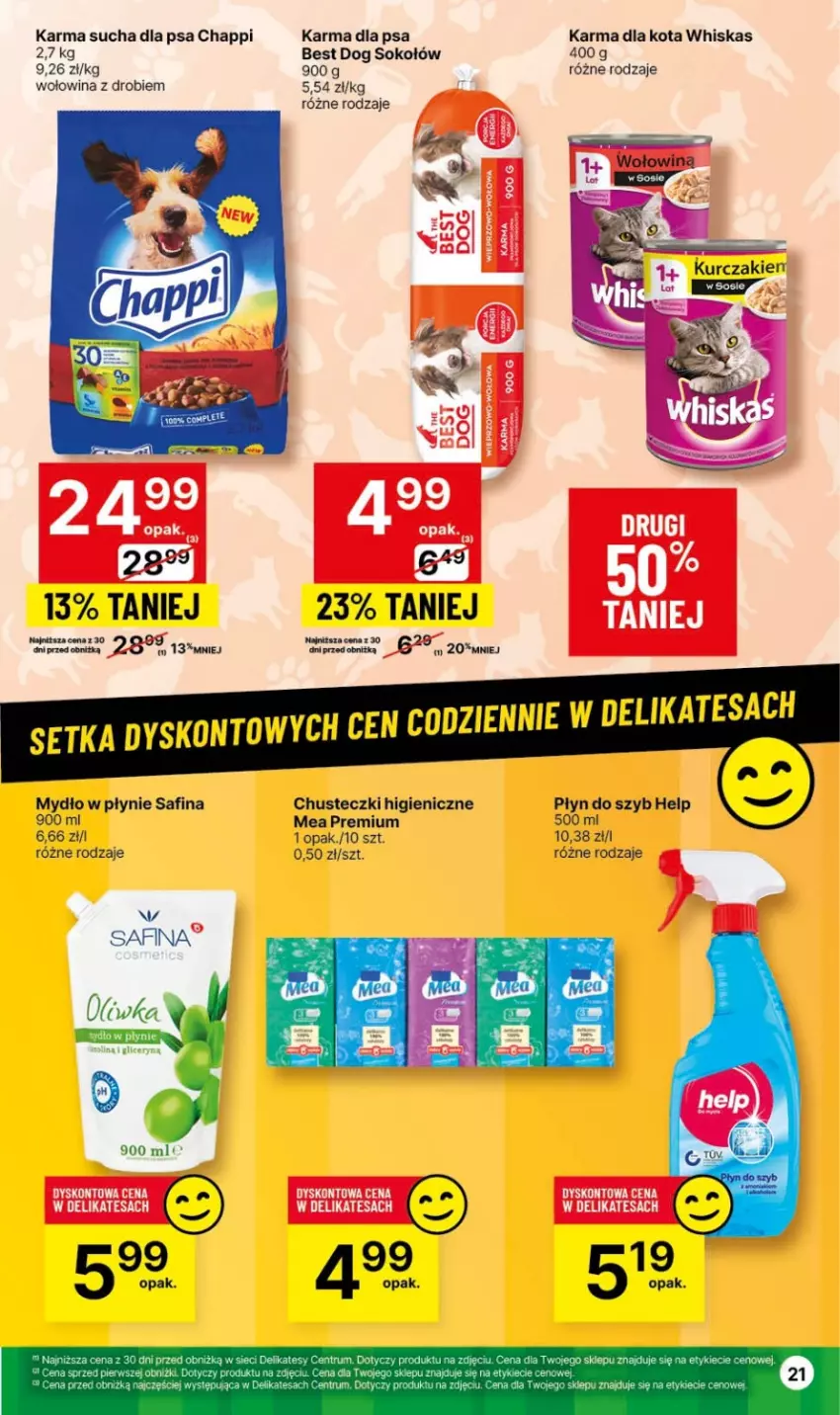 Gazetka promocyjna Delikatesy Centrum - Dyskontowe ceny w Delikatesach Centrum - ważna 25.01 do 31.01.2024 - strona 21 - produkty: Chappi, Chusteczki, Mydło, Mydło w płynie, Płyn do szyb, Sok, Sokołów, Whiskas, Wołowina