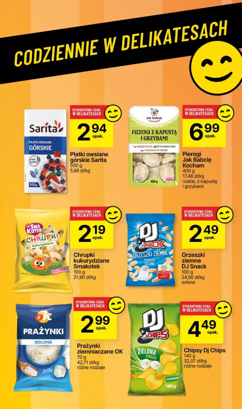 Gazetka promocyjna Delikatesy Centrum - Dyskontowe ceny w Delikatesach Centrum - ważna 25.01 do 31.01.2024 - strona 35 - produkty: Chipsy, Chrupki, Kapustą, Koc, Kotek, Orzeszki, Pierogi, Płatki owsiane, Sarita, Smakotek