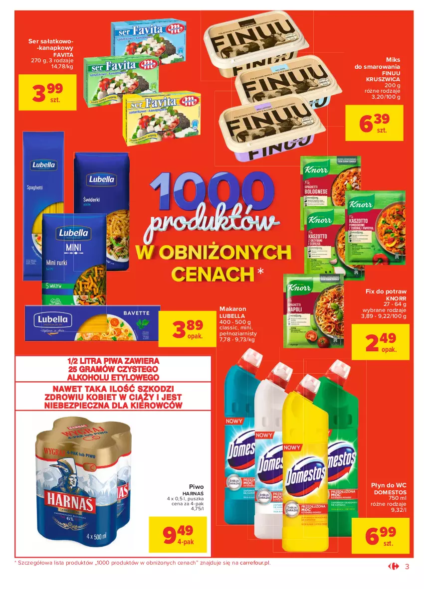 Gazetka promocyjna Carrefour - Gazetka Market - ważna 15.02 do 27.02.2021 - strona 3 - produkty: Bell, Bella, Domestos, Fa, Favita, Finuu, Gra, Harnaś, Knorr, Lubella, Makaron, Piec, Piwa, Piwo, Płyn do wc, Sałat, Ser, Ser sałatkowo-kanapkowy