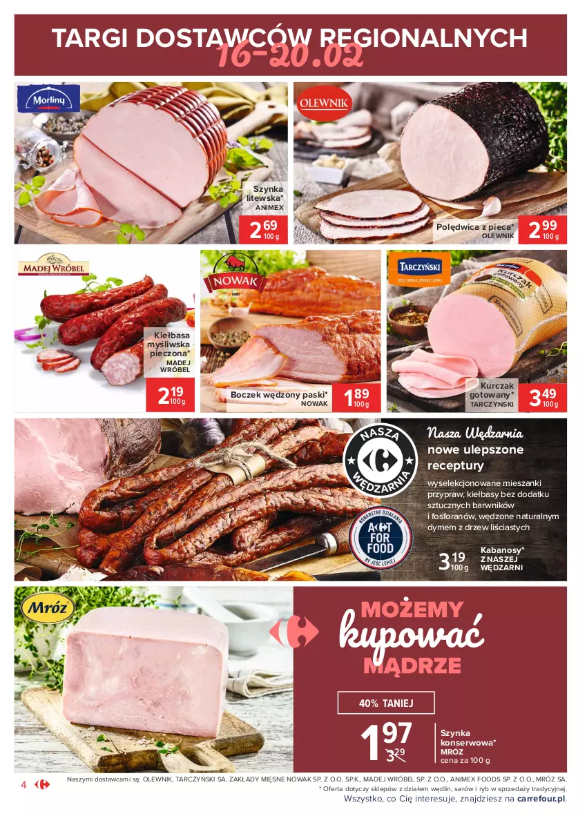 Gazetka promocyjna Carrefour - Gazetka Market - ważna 15.02 do 27.02.2021 - strona 4 - produkty: Boczek, Kabanos, Kiełbasa, Kurczak, Kurczak gotowany, Madej Wróbel, NOWAK, Olewnik, Piec, Polędwica, Ser, Szynka, Szynka konserwowa, Tarczyński