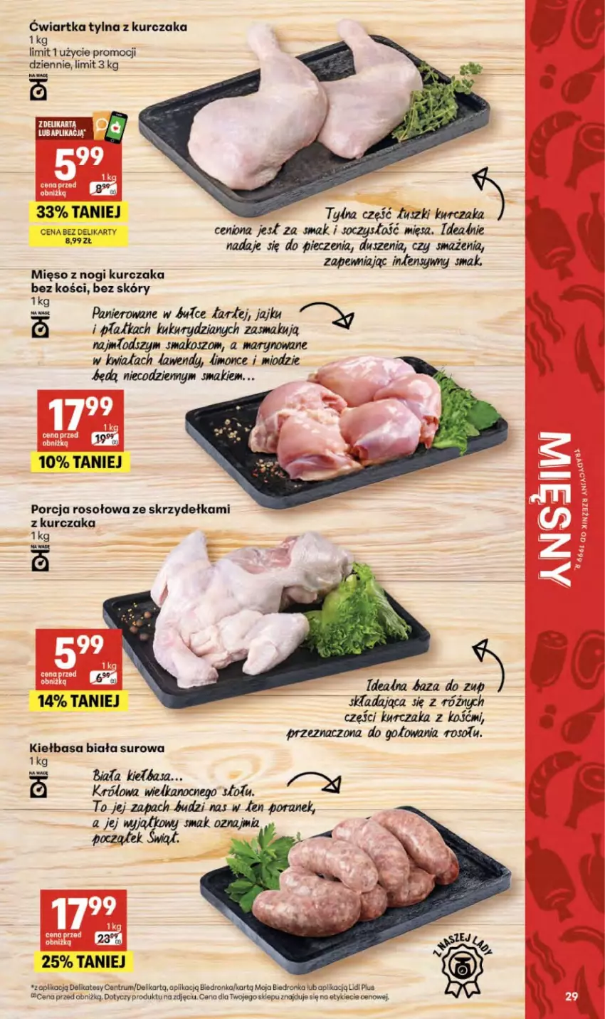 Gazetka promocyjna Delikatesy Centrum - Franczyza DC13 Czwartek - ważna 26.03 do 01.04.2026 - strona 29 - produkty: Dron, Fa, Kiełbasa, Kiełbasa biała, Koc, Kosz, Kurczak, Mięso, Piec, Por, Rum