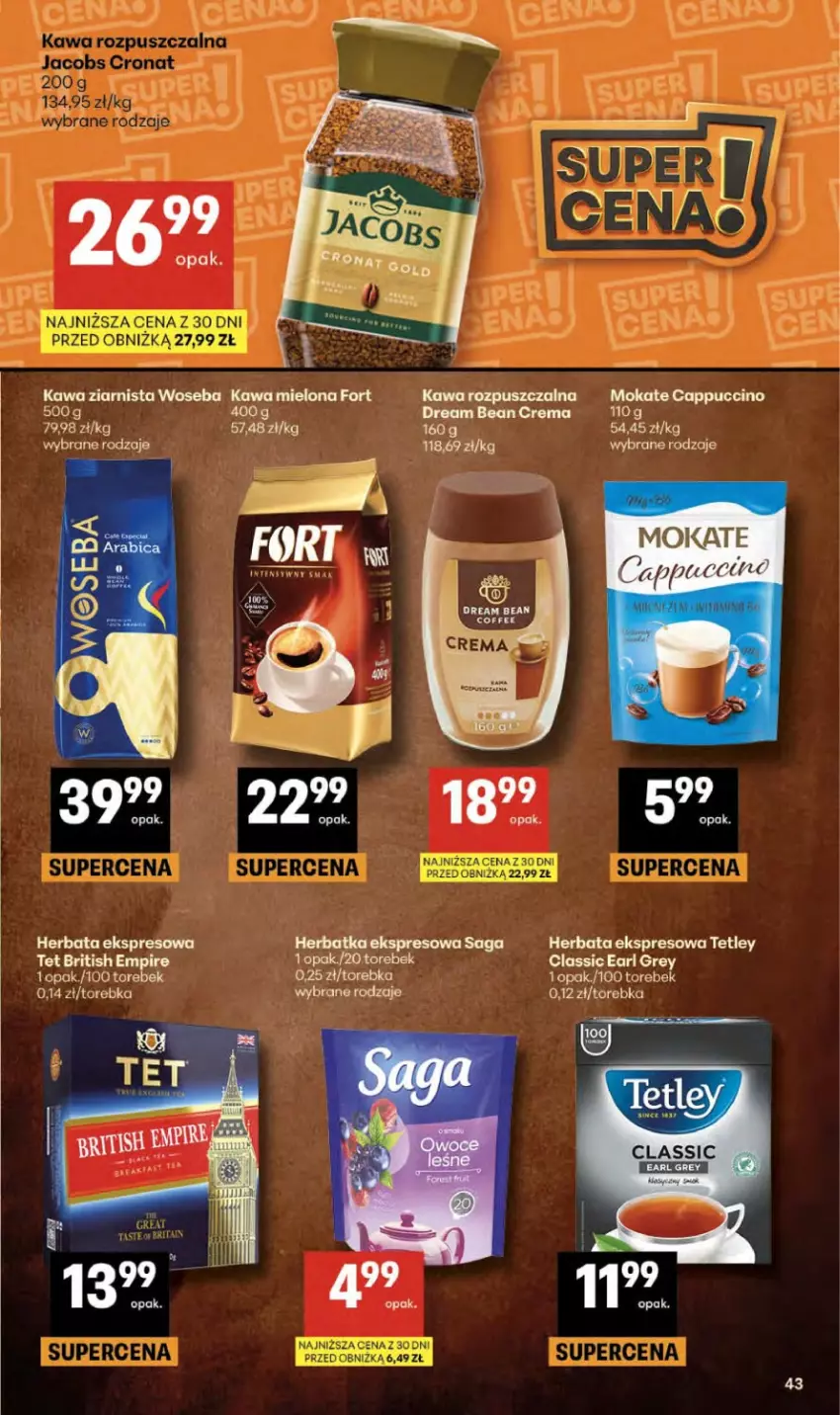 Gazetka promocyjna Delikatesy Centrum - Franczyza DC13 Czwartek - ważna 26.03 do 01.04.2026 - strona 43 - produkty: Earl Grey, Herbata, Kawa, Kawa mielona, Kawa ziarnista, Tetley, Torebka, Woseba