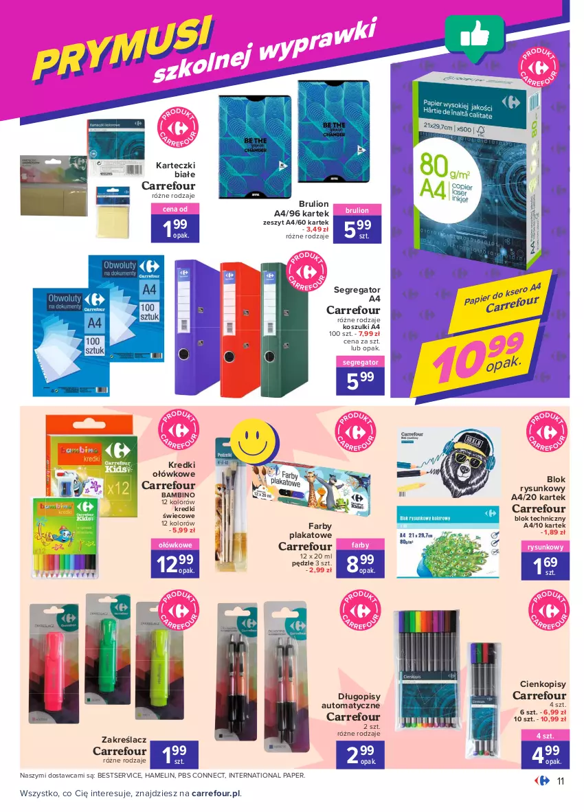 Gazetka promocyjna Carrefour - Gazetka Szkoła modna różnorodna - ważna 02.08 do 14.08.2021 - strona 11 - produkty: Długopis, Fa, Kosz, Lion, Papier, Ser