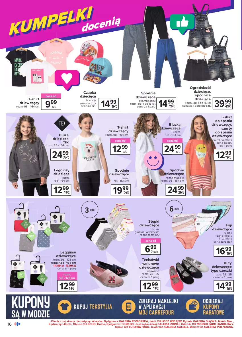 Gazetka promocyjna Carrefour - Gazetka Szkoła modna różnorodna - ważna 02.08 do 14.08.2021 - strona 16 - produkty: Bluza, Buty, Czapka, Dzieci, Figi, Gin, Lampa, Legginsy, Spódnica, Spodnie, Szorty, T-shirt, Tenisówki, Top