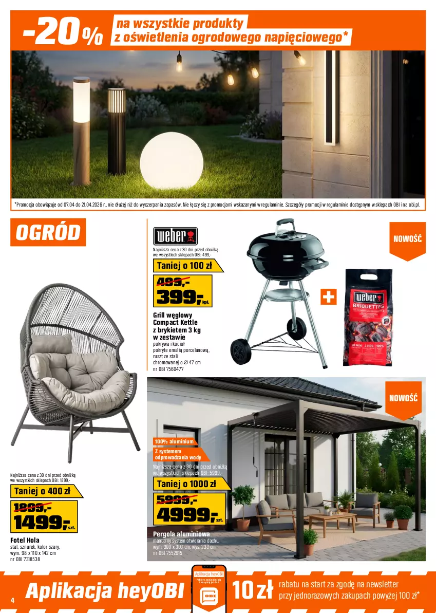 Gazetka promocyjna Obi - Gazetka OBI - ważna 07.04 do 21.04.2026 - strona 4 - produkty: Dźwig, Fotel, Grill, Koc, Ogród, Pokrywa, Por, Rama, Regał, Regał metalowy, Sos, Sznurek