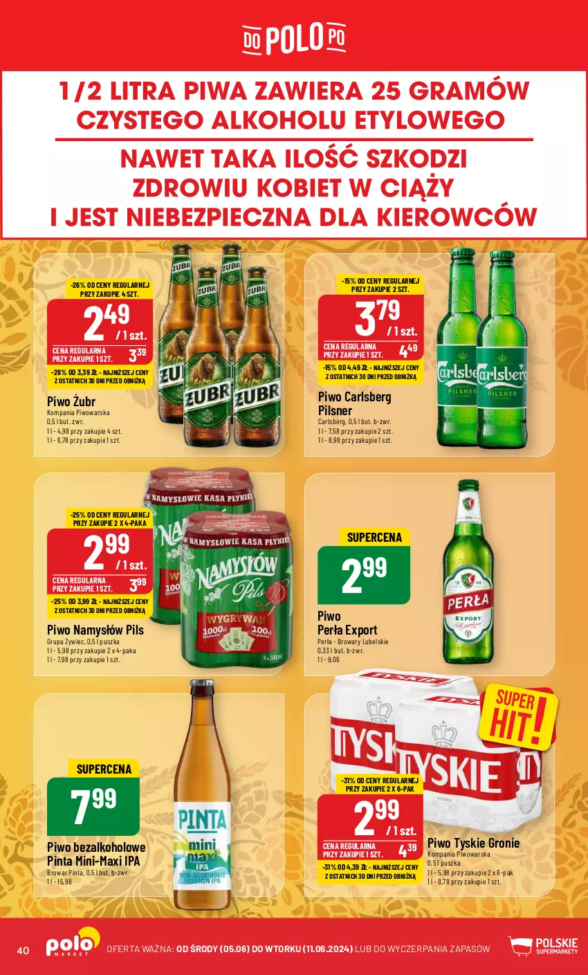 Gazetka promocyjna PoloMarket - Gazetka pomocyjna - ważna 05.06 do 11.06.2024 - strona 40 - produkty: Carlsberg, Namysłów, Perła, Piwo, Por, Tyskie