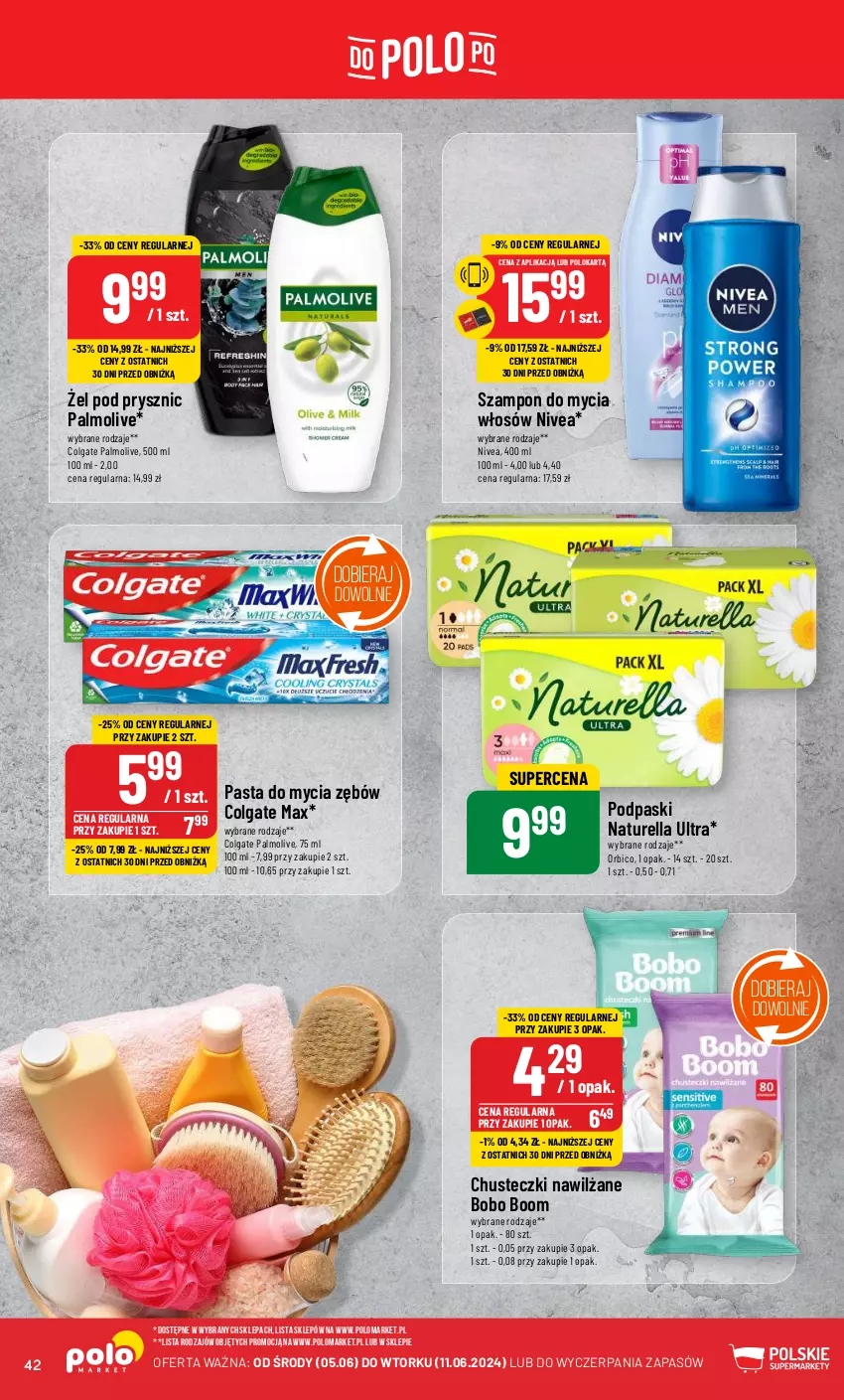 Gazetka promocyjna PoloMarket - Gazetka pomocyjna - ważna 05.06 do 11.06.2024 - strona 42 - produkty: BIC, Chusteczki, Colgate, LG, Naturell, Naturella, Nivea, Palmolive, Podpaski, Szampon