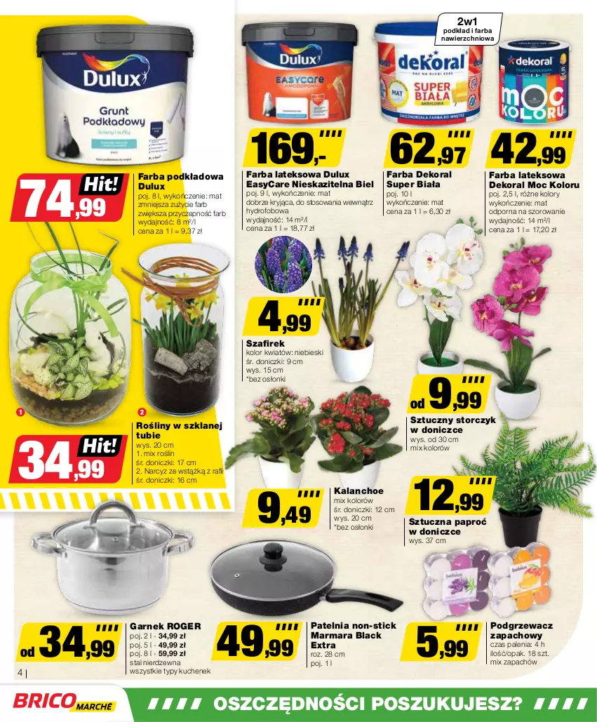 Gazetka promocyjna Bricomarche - Gazetka - ważna 27.03 do 06.04.2024 - strona 4 - produkty: Dekoral, Dulux, Fa, Farba lateksowa, Garnek, Kalanchoe, Lack, Narcyz, Patelnia, Podkład, Por, Storczyk