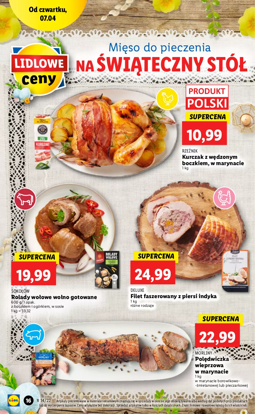 Gazetka promocyjna Lidl - GAZETKA - ważna 07.04 do 10.04.2022 - strona 16 - produkty: Fa, Kurczak, Mięso, Morliny, Piec, Polędwiczka wieprzowa, Sok, Sokołów, Sos, Stół, Wiko