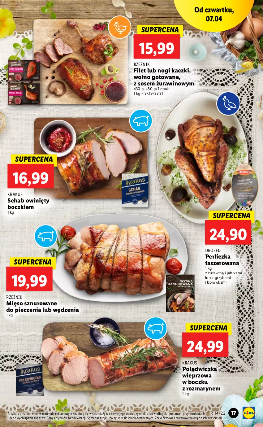 Gazetka promocyjna Lidl - GAZETKA - ważna 07.04 do 10.04.2022 - strona 17 - produkty: Borówka, Fa, Jabłka, Krakus, Mięso, Perliczka, Piec, Polędwiczka wieprzowa, Sos, Wino