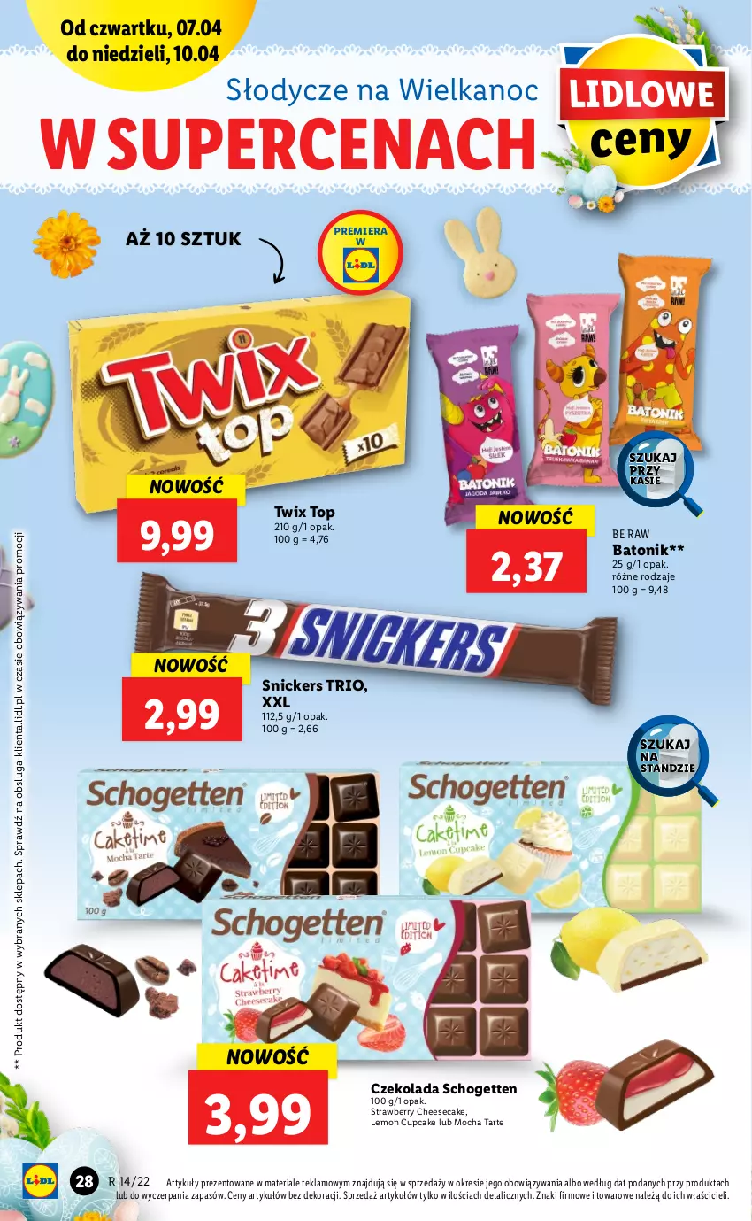 Gazetka promocyjna Lidl - GAZETKA - ważna 07.04 do 10.04.2022 - strona 28 - produkty: Baton, Czekolada, Schogetten, Snickers, Tonik, Top, Twix