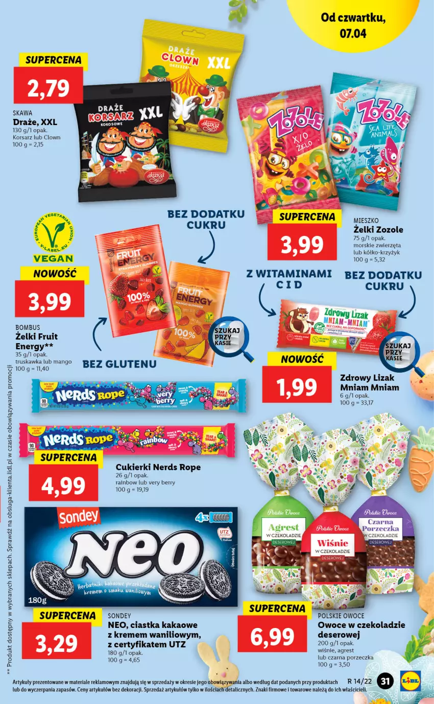 Gazetka promocyjna Lidl - GAZETKA - ważna 07.04 do 10.04.2022 - strona 31 - produkty: Ciastka, Cukier, Cukierki, Deser, Gres, Kakao, Kawa, Mango, Owoce, Por, Ser, Zwierzęta