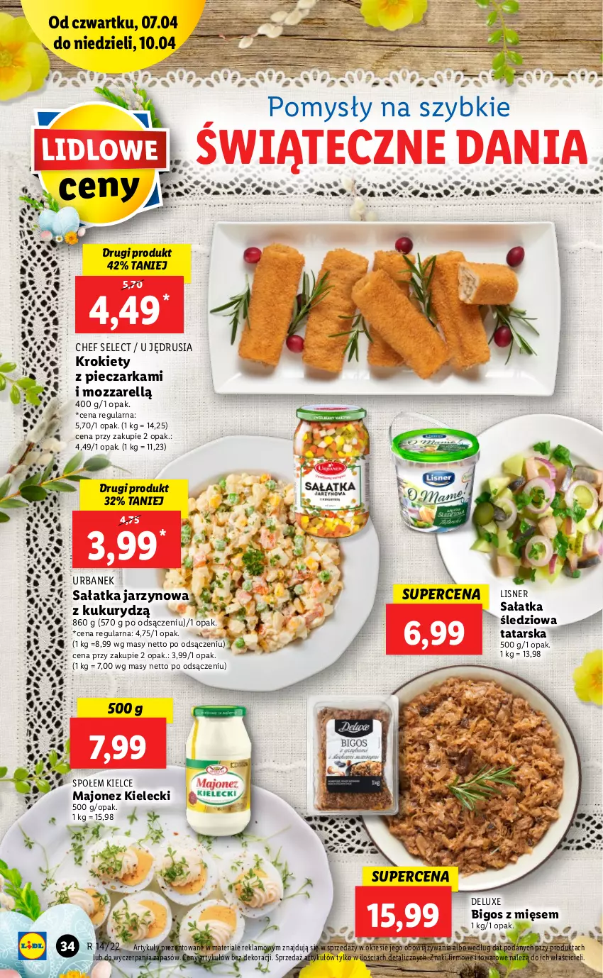 Gazetka promocyjna Lidl - GAZETKA - ważna 07.04 do 10.04.2022 - strona 34 - produkty: Bigos, Krokiety, Lisner, Majonez, Piec, Pieczarka, Sałat, Sałatka