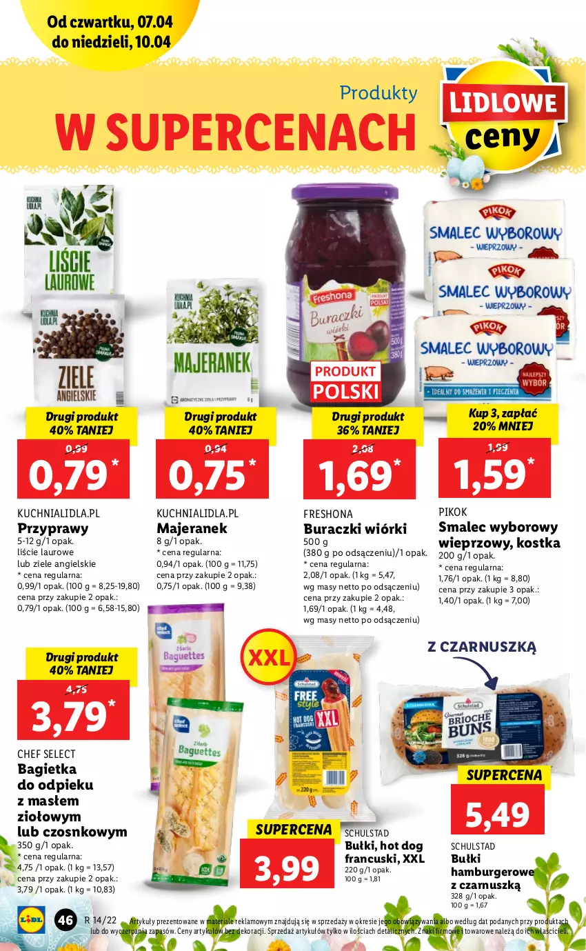 Gazetka promocyjna Lidl - GAZETKA - ważna 07.04 do 10.04.2022 - strona 46 - produkty: Bagietka, Buraczki, Burger, Hamburger, Hot dog, Kuchnia, Laur, PIKOK, Przyprawy, Smalec, Ziele angielskie