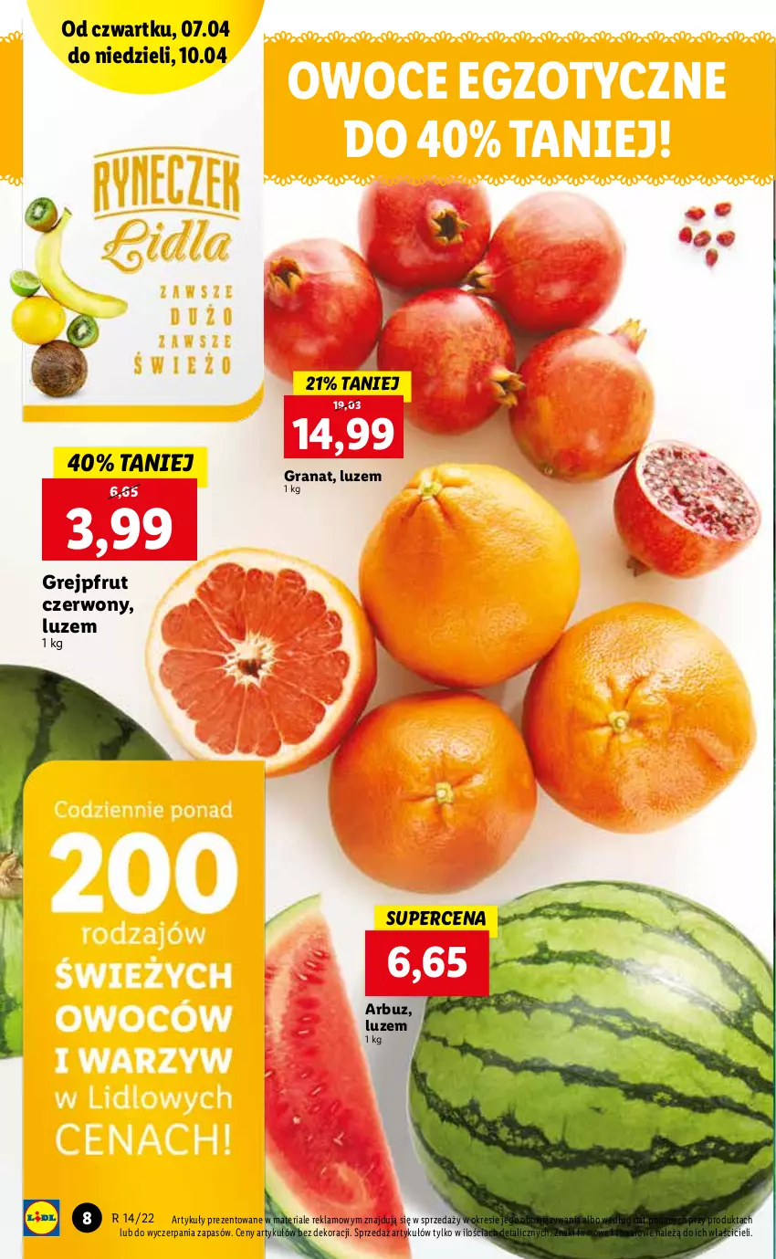 Gazetka promocyjna Lidl - GAZETKA - ważna 07.04 do 10.04.2022 - strona 8 - produkty: Arbuz, Gra, Granat, Grejpfrut, Owoce