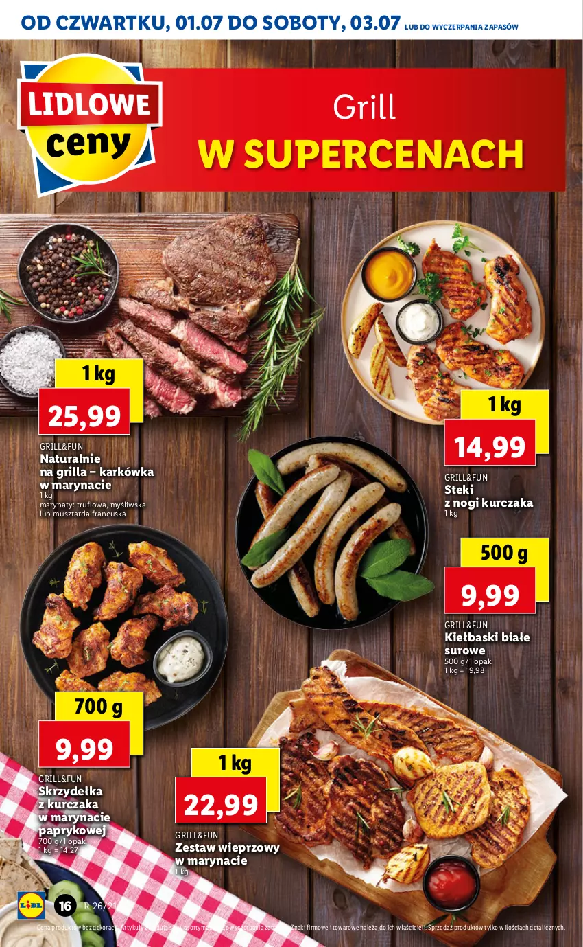 Gazetka promocyjna Lidl - GAZETKA - ważna 01.07 do 03.07.2021 - strona 16 - produkty: Grill, Kiełbaski białe, Kurczak, Mus, Musztarda, Skrzydełka z kurczaka, Stek