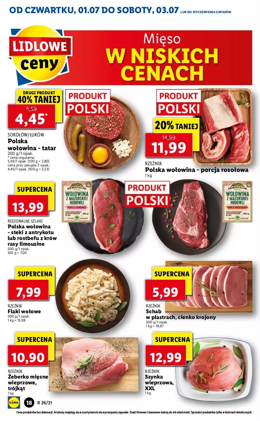 Gazetka promocyjna Lidl - GAZETKA - ważna 01.07 do 03.07.2021 - strona 18 - produkty: Flaki, Flaki wołowe, Mięso, Por, Rostbef, Sok, Sokołów, Stek, Szynka, Szynka wieprzowa, Wołowina