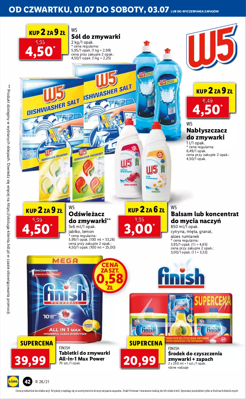 Gazetka promocyjna Lidl - GAZETKA - ważna 01.07 do 03.07.2021 - strona 42 - produkty: Do mycia naczyń, Finish, Gra, Granat, Koncentrat do mycia naczyń, Mięta, Odświeżacz do zmywarki, Rum, Sól, Tablet, Tabletki do zmywarki, Zmywarki