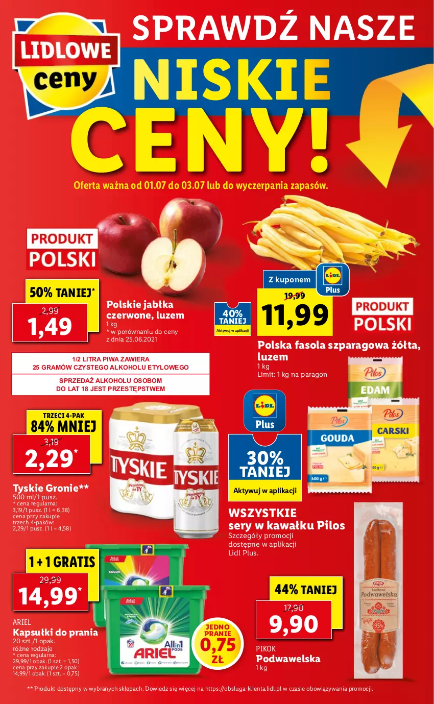 Gazetka promocyjna Lidl - GAZETKA - ważna 01.07 do 03.07.2021 - strona 48 - produkty: Ariel, Fa, Fasola, Fasola szparagowa, Gra, Jabłka, Kapsułki do prania, Kawa, PIKOK, Pilos, Piwa, Por, Ser, Tyskie, Wawel