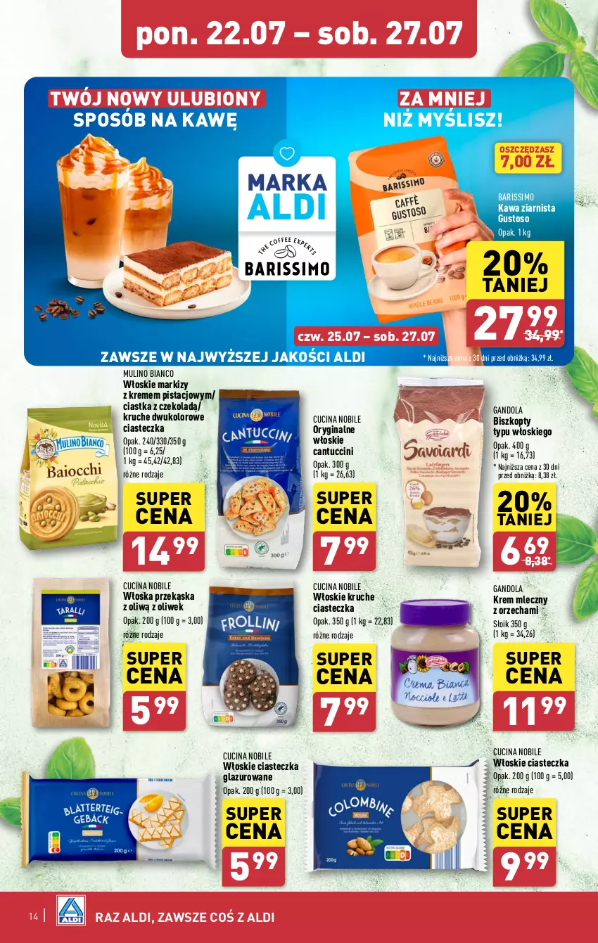 Gazetka promocyjna Aldi - Pełna oferta - ważna 22.07 do 27.07.2024 - strona 14 - produkty: Biszkopty, Ciastka, Gin, Kawa, Kawa ziarnista, Lazur