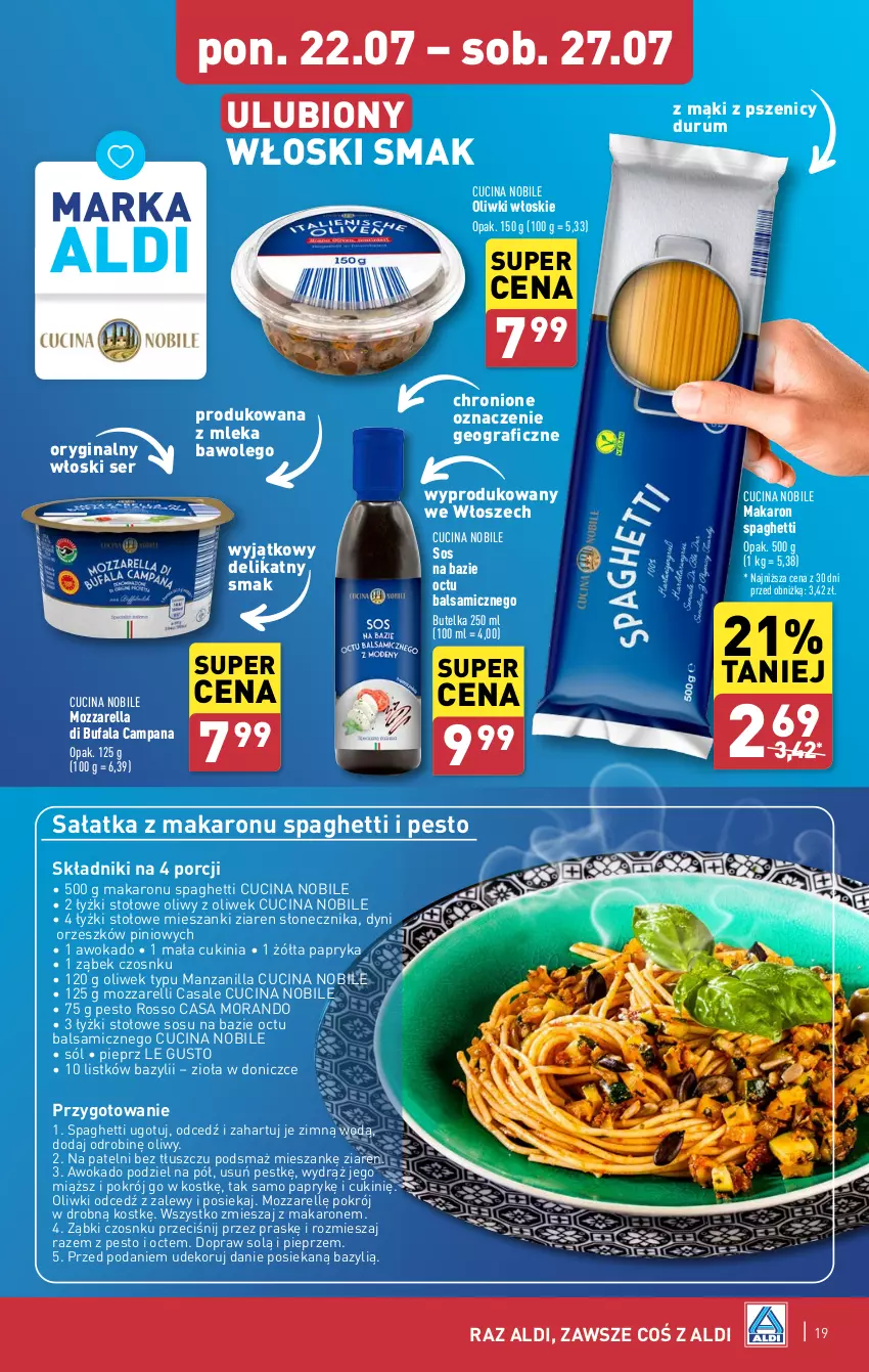 Gazetka promocyjna Aldi - Pełna oferta - ważna 22.07 do 27.07.2024 - strona 19 - produkty: Bazyl, Fa, Gin, Gra, LEGO, Makaron, Mozzarella, Oliwki, Papryka, Pesto, Pieprz, Por, Rum, Sałat, Sałatka, Ser, Sól, Sos, Spaghetti, Zioła w doniczce