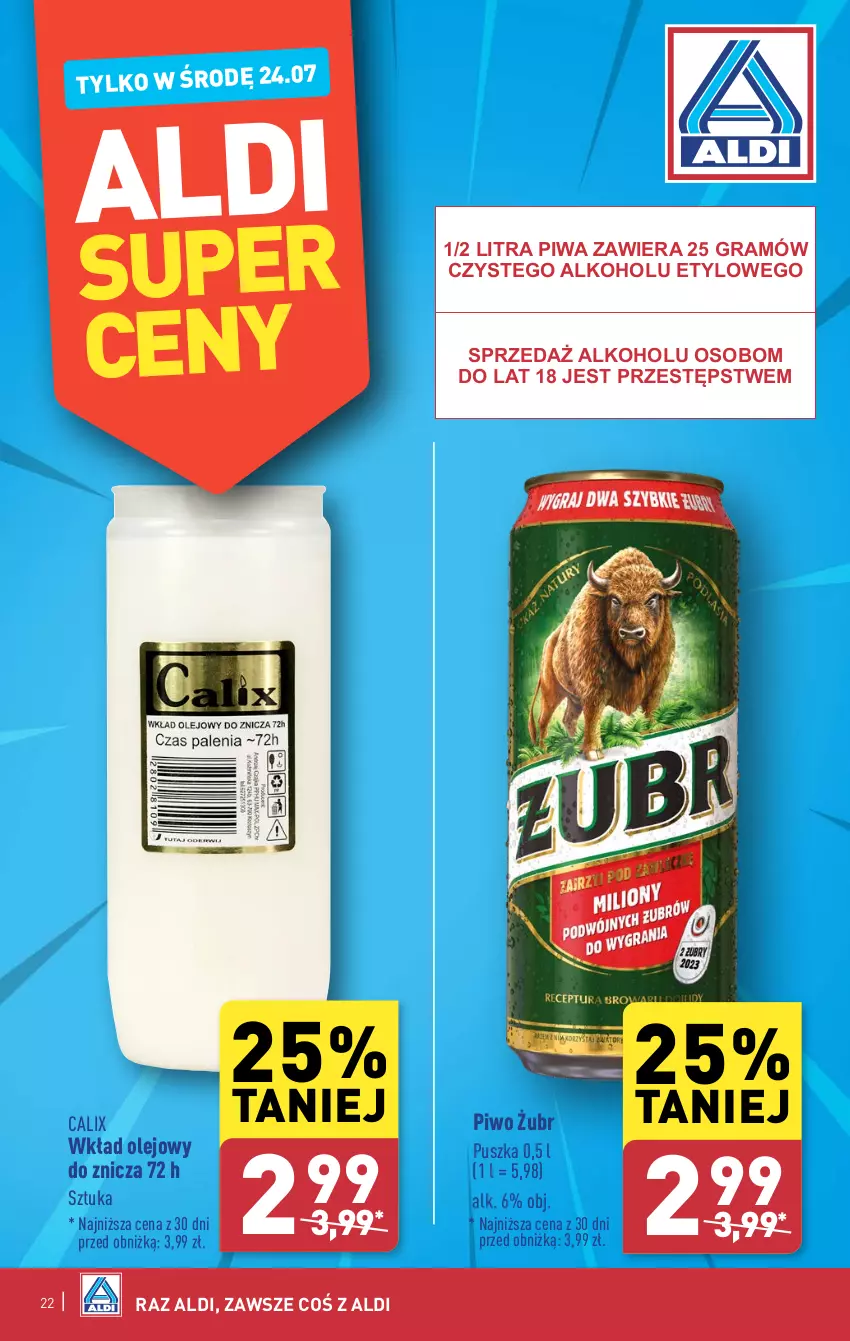 Gazetka promocyjna Aldi - Pełna oferta - ważna 22.07 do 27.07.2024 - strona 22 - produkty: Gra, Olej, Piwa, Piwo, Wkład olejowy, Znicz